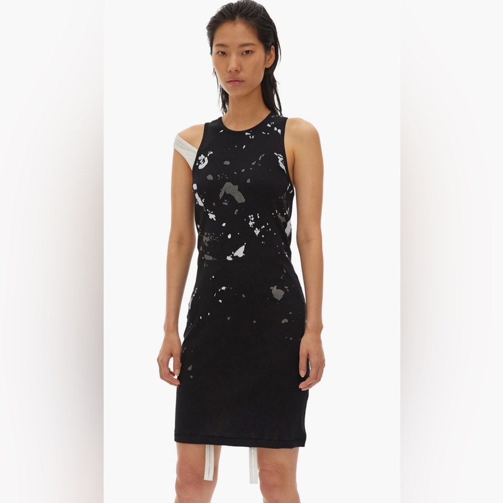 Helmut Lang black PAINTED RIB MASC TANK DRESS. Size small